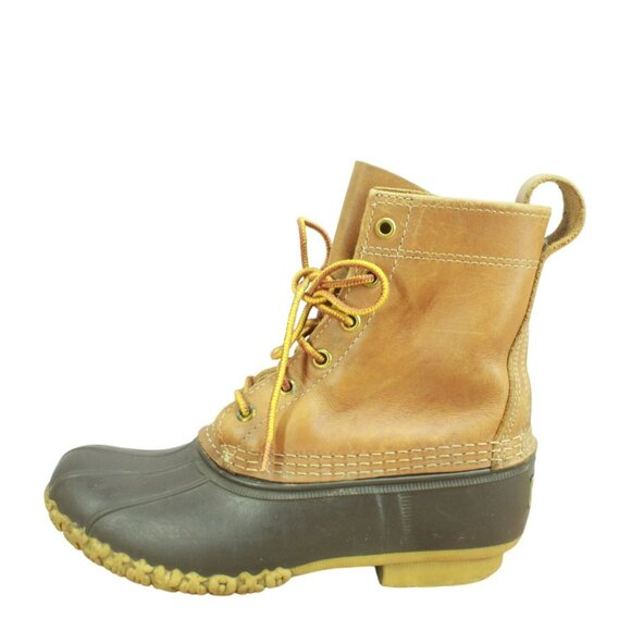 LL Bean Brown Leather Lace Up Round Toe Insulated Ankle Duck Boots Size 6 M - Picture 1 of 9